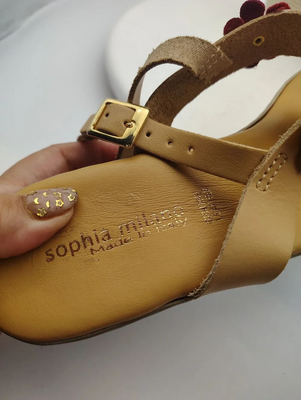 Sophia Milano Made In Italy Wedge Sandals with Floral Leather Accents Size 9.5